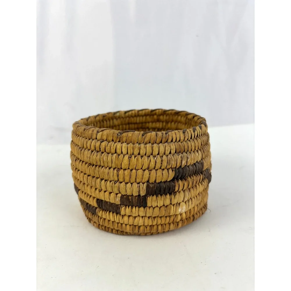 Vintage‎ Southwest Papago Style Coiled Basket Bowl Handwoven Yucca Fiber